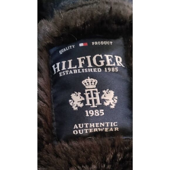 TOMMY HILFIGER FAUX FUR WOOL BLEND COAT SIZE LARGE BLACK BROWN POCKETS - Picture 5 of 8